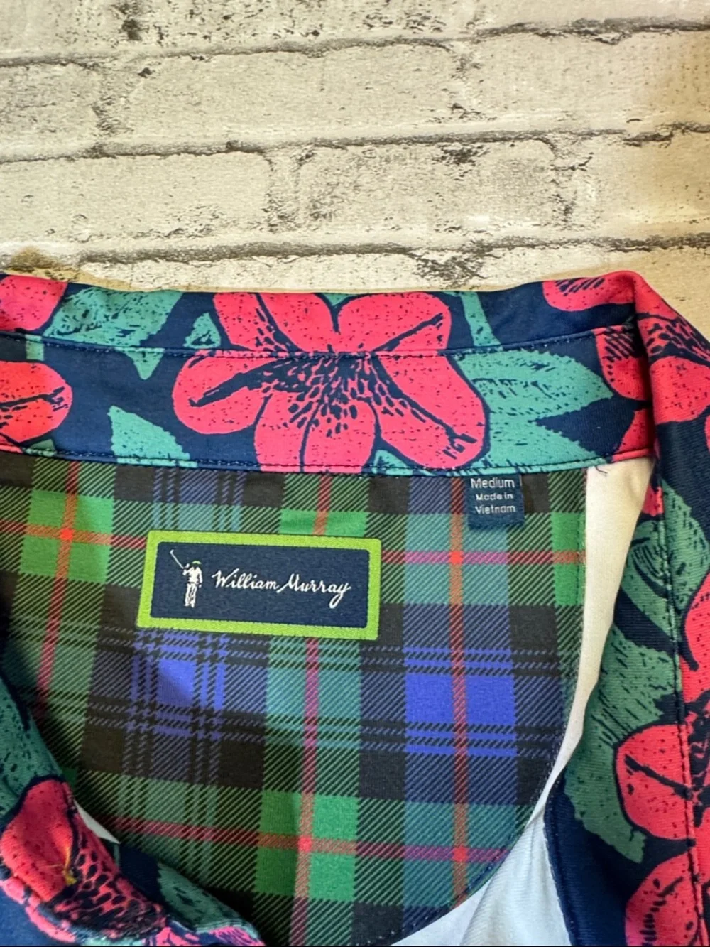 William Murray mens M Medium pink floral performance golf polo shirt EUC - Picture 2 of 5